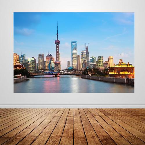 城市建筑海报上海东方明珠塔海报画著名建筑旅游摄影图风景画t14