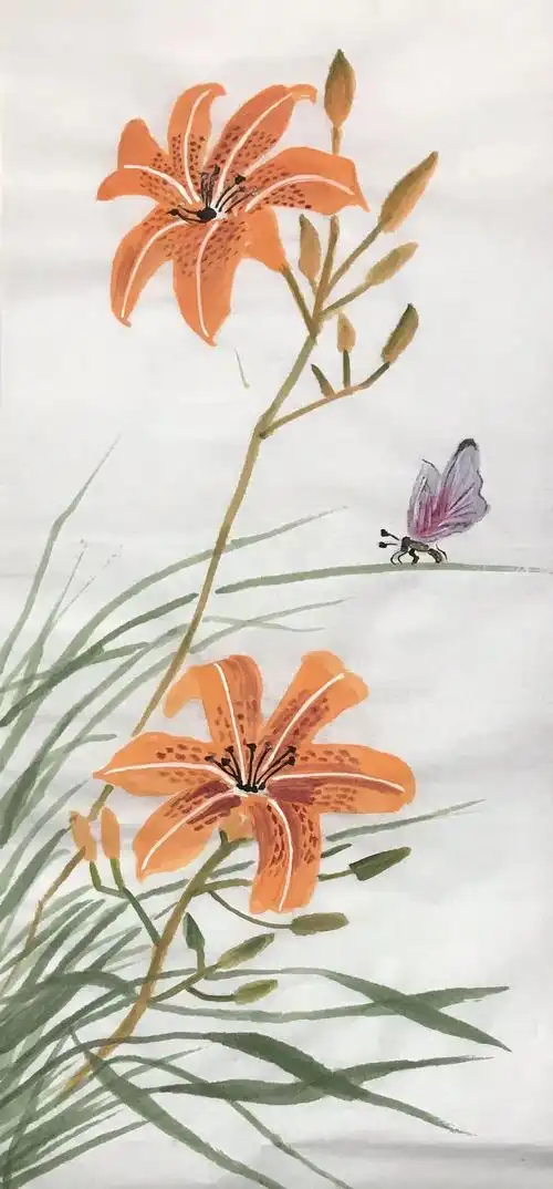 网课写意花鸟第八课《萱草》忘忧草—及工笔网课作业展(本周11月29日