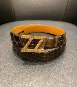 专柜正品 zilli 泽利 棕色 鳄鱼皮带男士腰带 商务休闲 双z字头