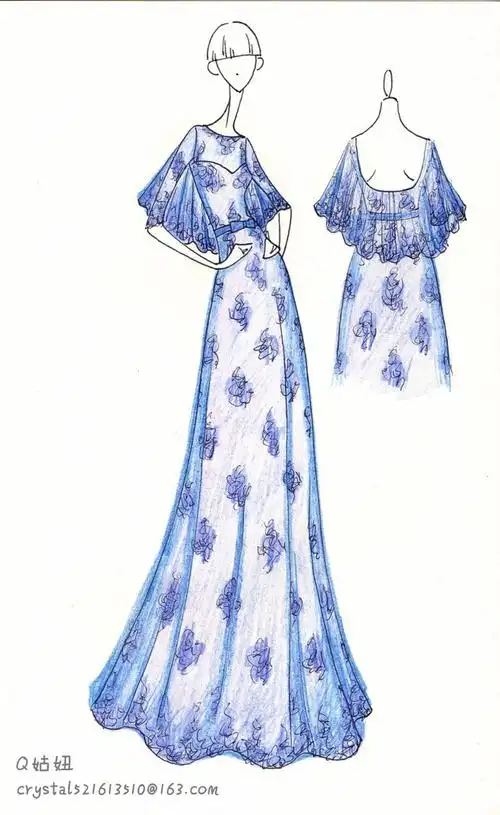 简单华丽|来自插画师q姑妞 手绘插画 婚纱礼服