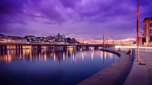 壁纸 斯德哥尔摩,瑞典,河,桥,灯,夜 2560x1600 hd 高清壁纸, 图片