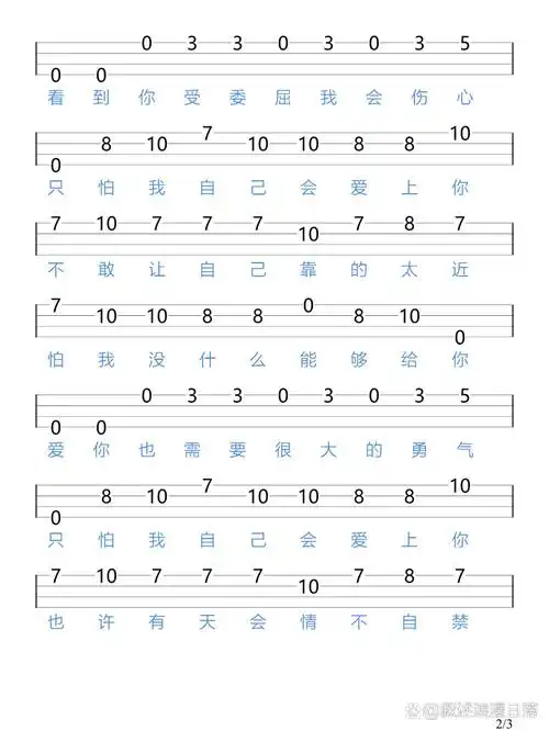 《情非得已》庾澄庆/尤克里里新手指弹谱 "你我素未谋面 心动是我送你