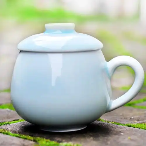 龙泉青瓷马克杯带盖水杯办公室泡茶杯个性陶瓷杯子