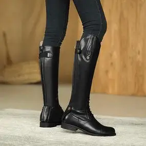 长筒靴女不过膝长靴秋冬2022新款真皮高筒马靴骑士靴黑色马术靴子