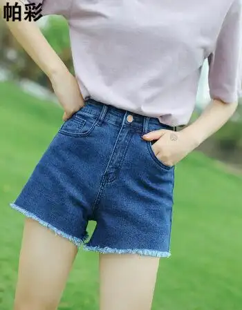 彩牛仔短裤2018夏季新款弹力牛仔短裤女韩版毛边修身显瘦热裤 深蓝色