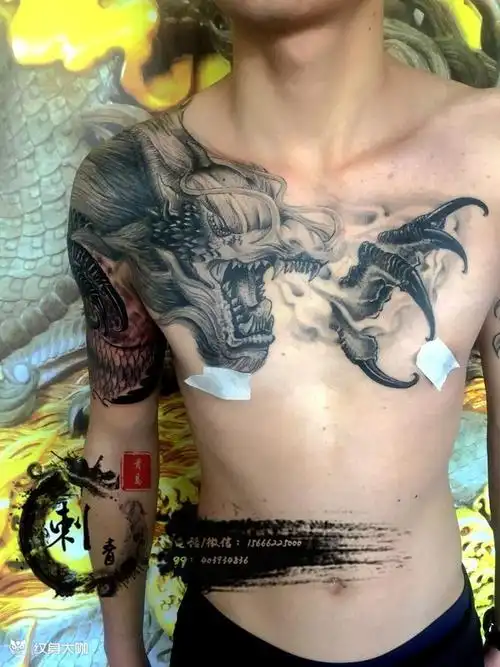 过肩龙_纹身图案手稿图片_胶东巳雕的纹身作品集