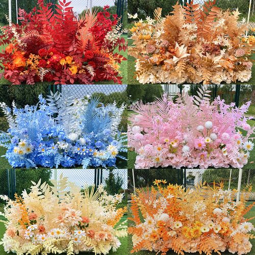 新款饰花地排舞台装婚礼雾霾蓝色t婚庆路引排区花艺花迎宾台假花