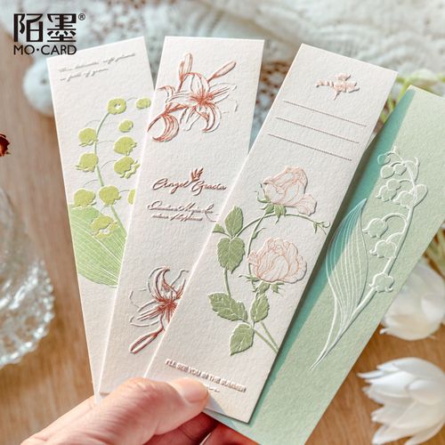 陌墨特种纸凸版书签 自然印迹 清新花朵礼物留言卡阅读摘抄20张