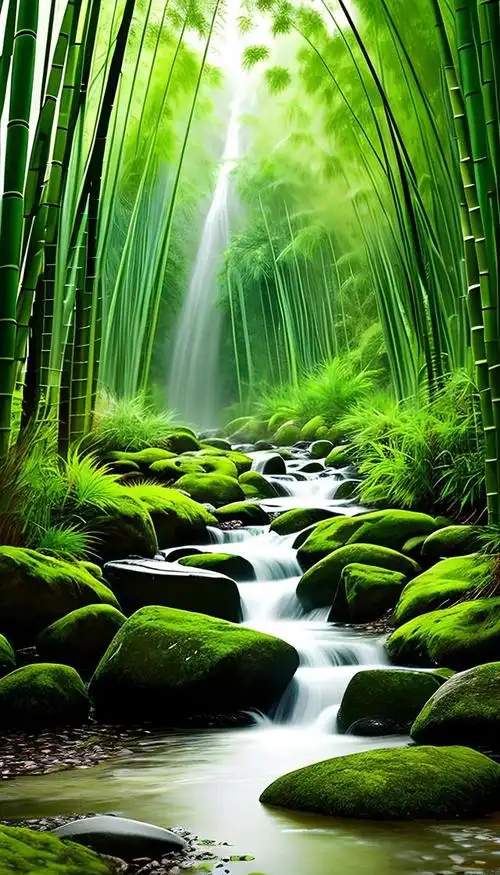 美图:雨后竹林翠,清泉石上流