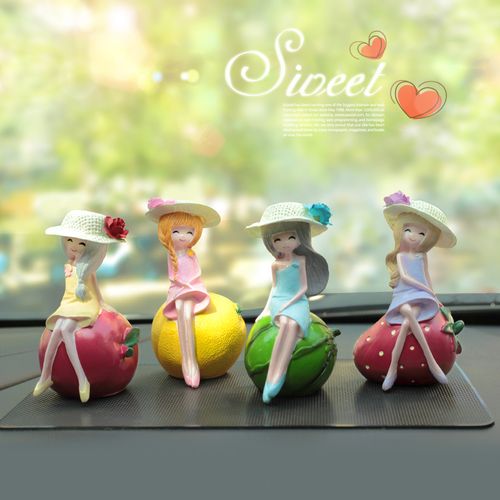 可爱水果女孩汽车仪表台摆件 创意戴帽女生卡通车内饰品节日礼品