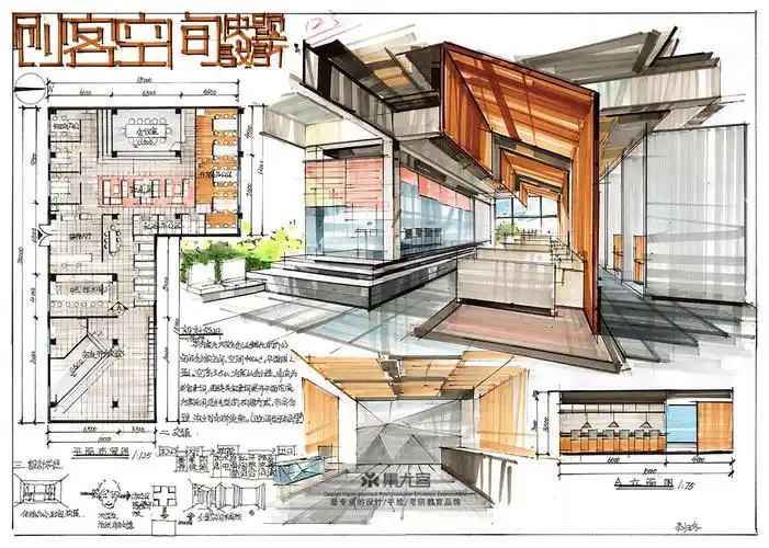 2019年集尤客暑假考研班学生作业展示办公空间手绘快题