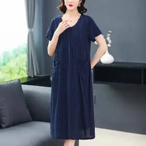 中老年连衣裙夏短袖棉麻