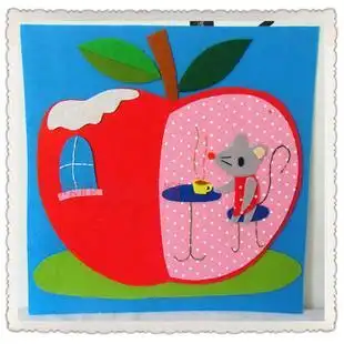 ykk住苹果屋的小老鼠不织布成品画diy手工贴画幼儿园儿童布贴画