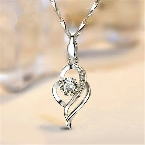 时尚银心形项链女锁骨链许你今生爱心吊坠 执子之手吊坠一件代发