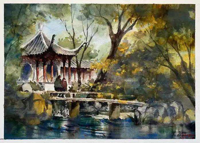 寻找小红书绘画大神#水彩#水彩画#水彩风景#园林#水彩练习#风景园林