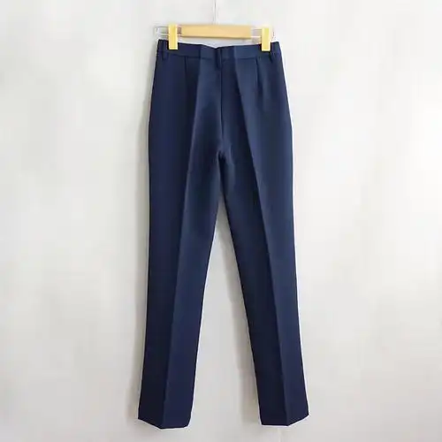 秋冬季侧边纽扣西装裤旁开口长裤中老年女裤浅蓝中老年女装