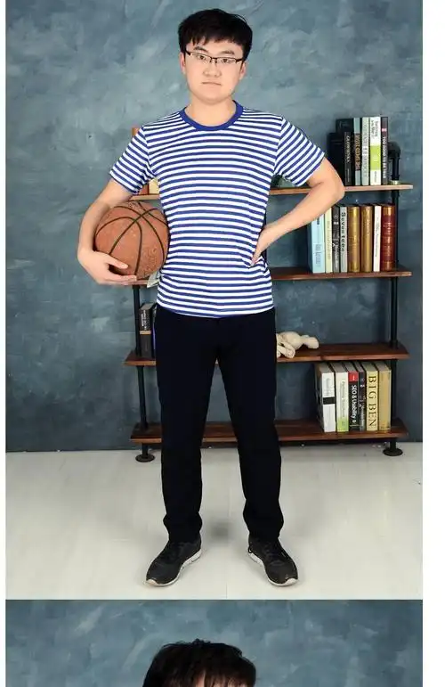 t恤圆领海魂衫蓝白条纹修身衣服半袖体恤海军潮特战t恤军衣服装 短袖