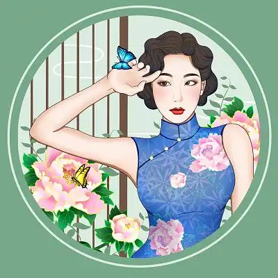 手绘卡通旗袍女孩原创插画海报旗袍旗袍美女美女