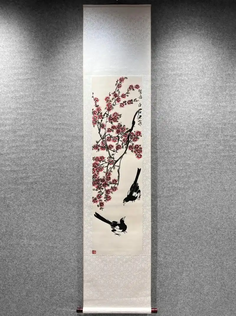 齐白石 双喜图轴1:1高清复刻.画芯154.5cm*42.7 - 抖音