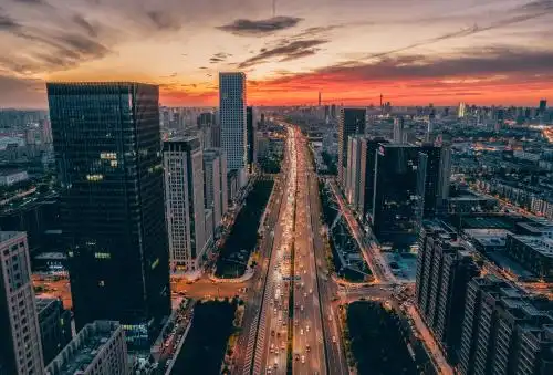 中国天津黑牛城道晚高峰航拍