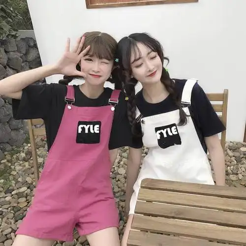 红蜻蜓 背带裤子女2021新款夏季初中学生韩版宽松闺蜜装休闲吊带阔腿