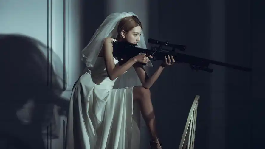 壁纸 亚洲女孩,新娘,狙击手,步枪