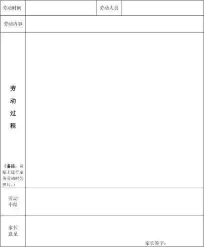 遵义市xx雏鹰假日小队家务劳动记录表