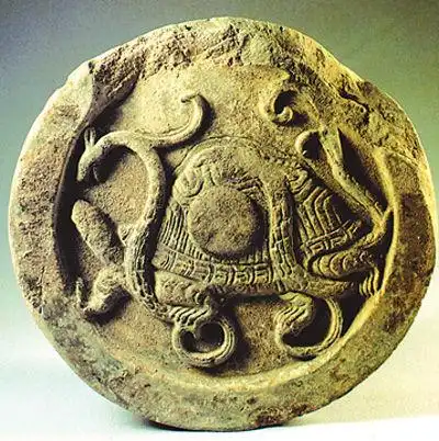 西汉玄武纹瓦当,陕西历史博物馆收藏.