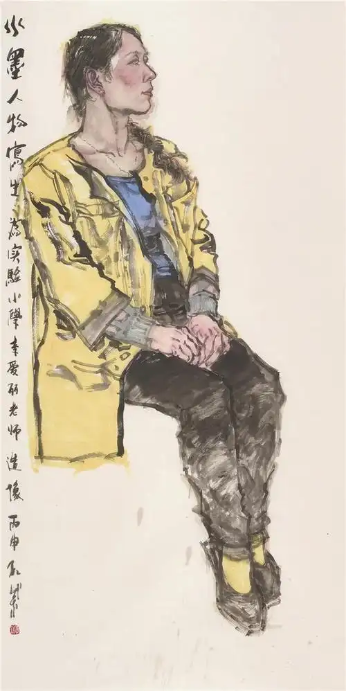 孔紫 人物写生  纸本设色 138cm×68cm