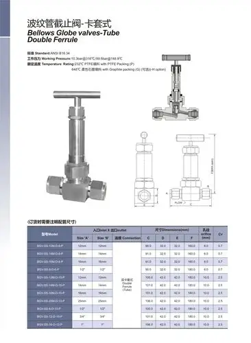 进口卡套式波纹管针型阀 usa滨特尔(ptare)品牌