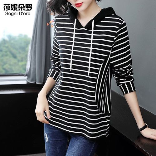 女t恤胖人显瘦遮肚宽松连帽卫衣女15319 黑色 4xl建议170-180斤穿着