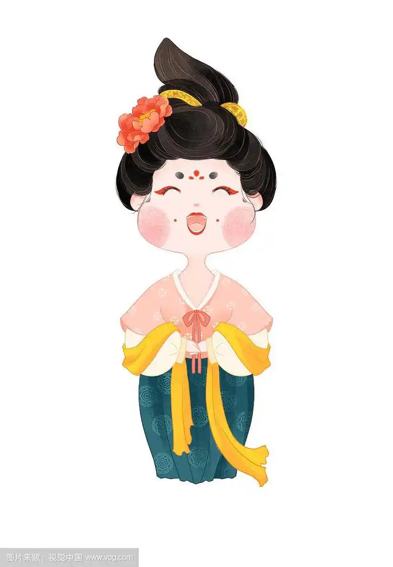 古风唐朝微笑胖美人宫女侍女手绘插画