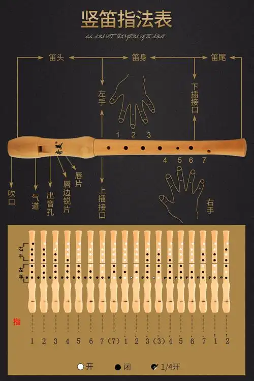 奇美高音德式全木质八孔竖笛中音英式巴洛克式带b带g 8孔27g 26b