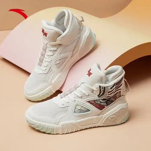 安踏踏板鞋女2021年秋冬高帮板运动鞋女学生休闲鞋增高板鞋