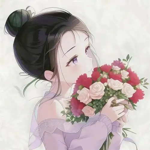 抱着花花的女生头像分享