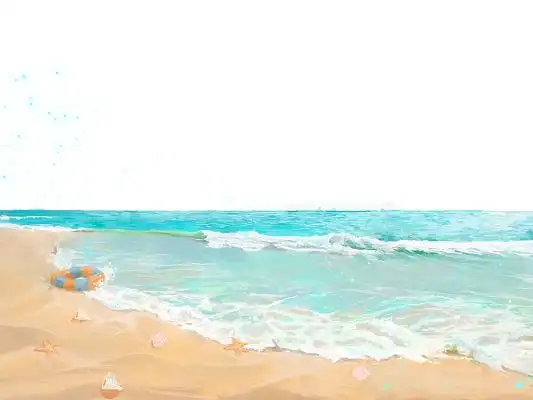 彩色手绘卡通海滩海边大海沙滩风景夏天元素png素材