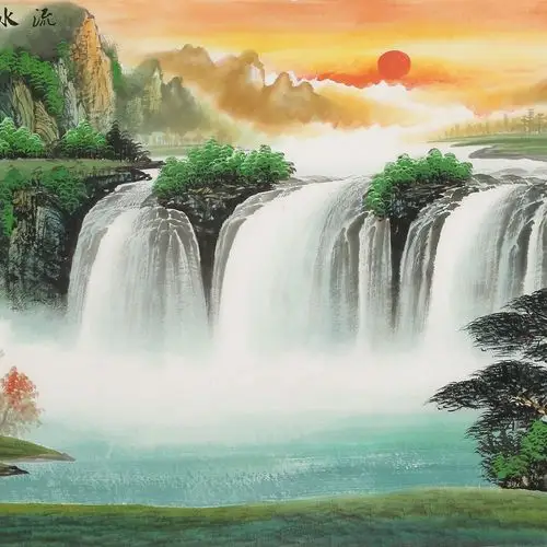 吴东 小六尺《流水生财》聚宝盆山水画 - 聚宝盆山水画 - 99字画网