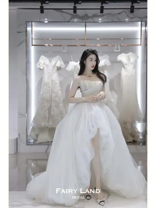 上海婚纱性感鱼骨设计前短后长婚纱