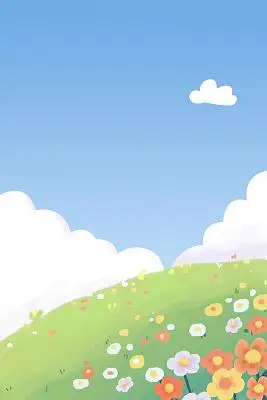 蓝天白云治愈风景鲜花场景风景插画花草背景