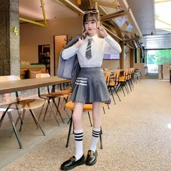 闪洛学院风女装套装儿童jk童装西装百褶裙子三件套春秋款女孩子衣服秋