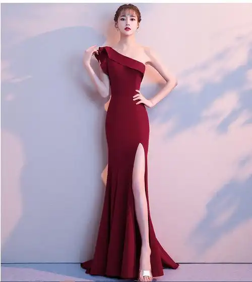 拖地长裙晚礼服晚礼服女新款宴会高贵优雅红色长款端庄大气修身显瘦