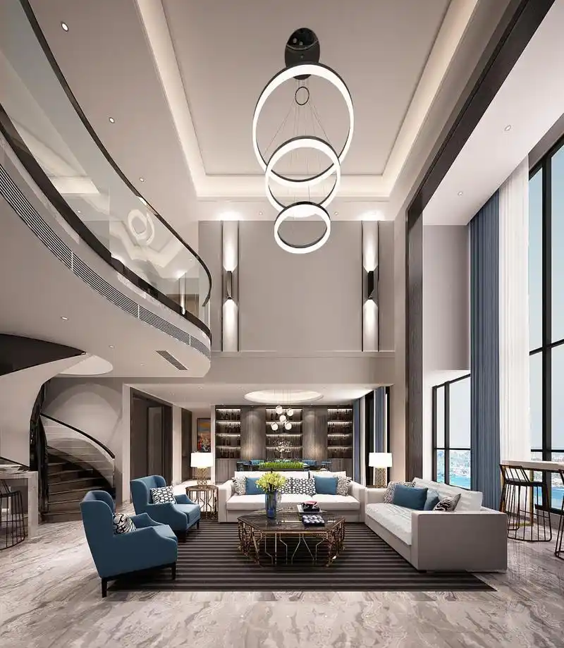 362㎡现代轻奢风装修,时尚高端的客厅,家居氛围动感十足