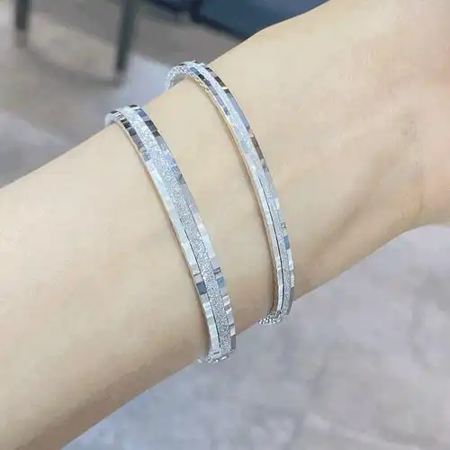 pt950铂金手镯女士贵妃手镯白金手镯女款 单砂宽手镯6mm宽 58号【图片