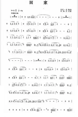 回家萨克斯谱-简谱-五线谱-对照版(附有曲谱伴奏,免费下载)