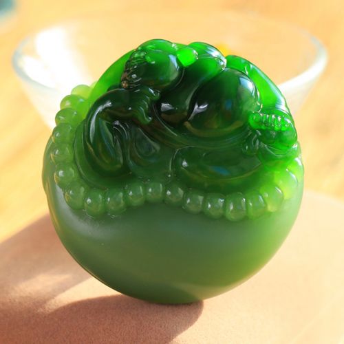 新疆和田玉弥勒佛手把件男士款文玩天然碧玉笑佛把玩件大肚佛113g