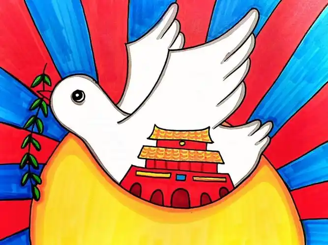 国庆节主题画天安门简笔画和平鸽简笔画