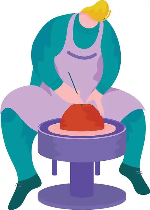 人们在陶艺上制作车轮上的陶罐插画下载