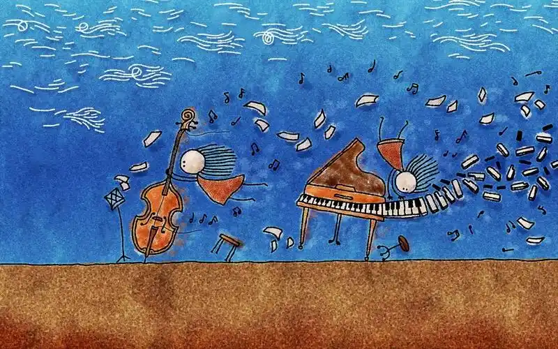风,乐器,钢琴,绘画,音乐,小人物