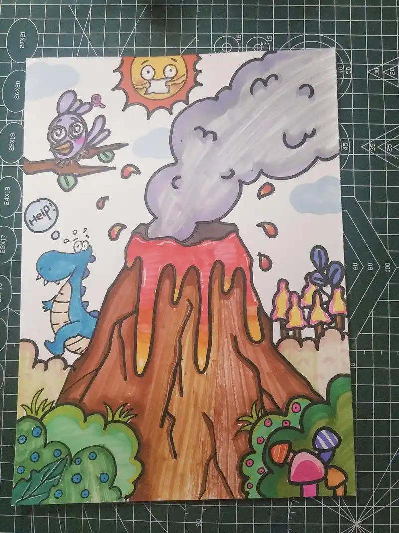 火山爆发火山喷发儿童画简笔画 火山爆发火山喷发儿童画简笔画