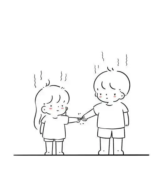 只能牵手指了06简笔画9款手绘卡通小人在一起的情侣简笔画儿童画图片